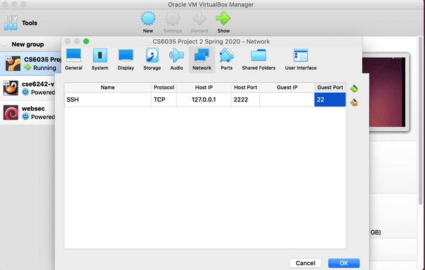 Port forwarding rules window